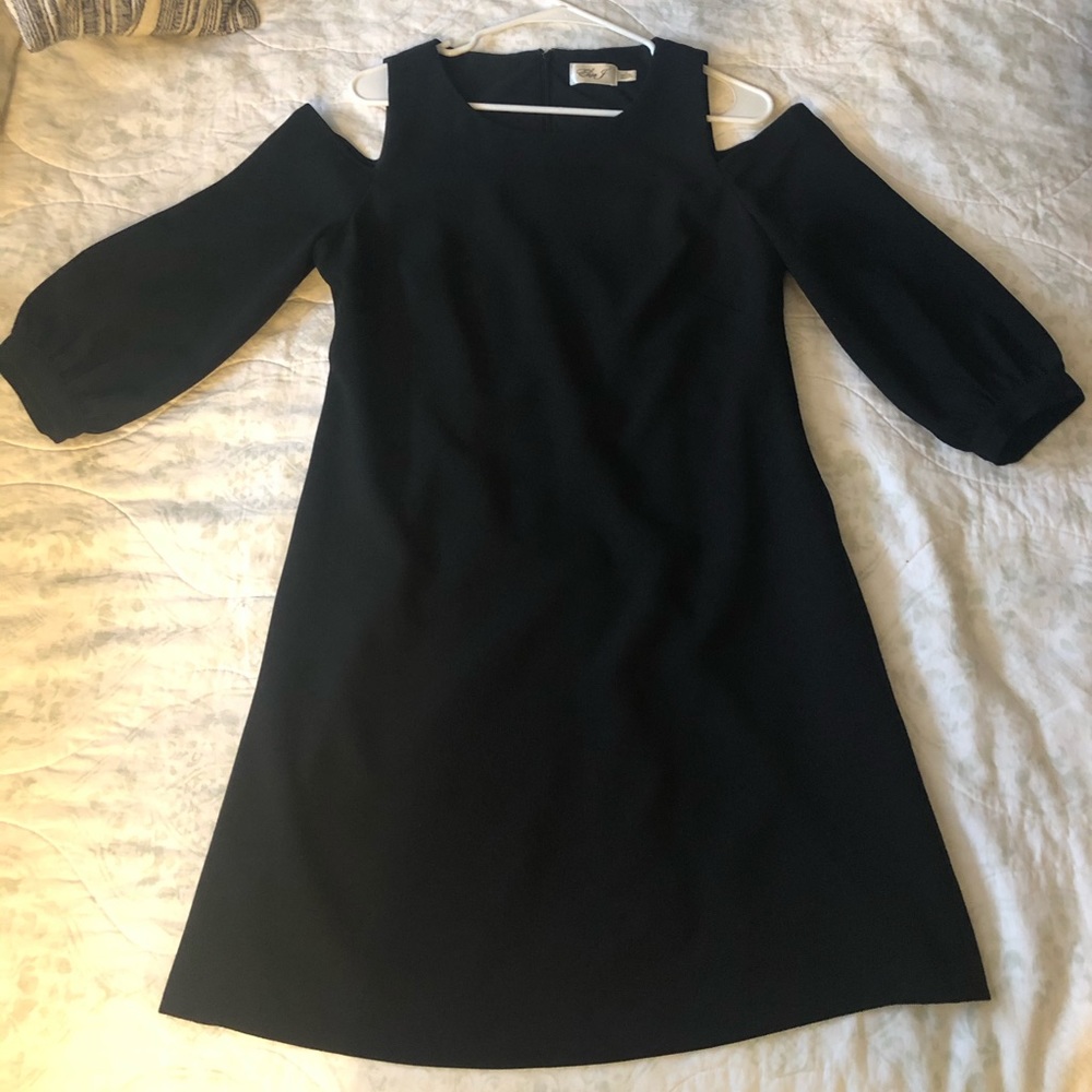 A-line open shoulder black cocktail dress